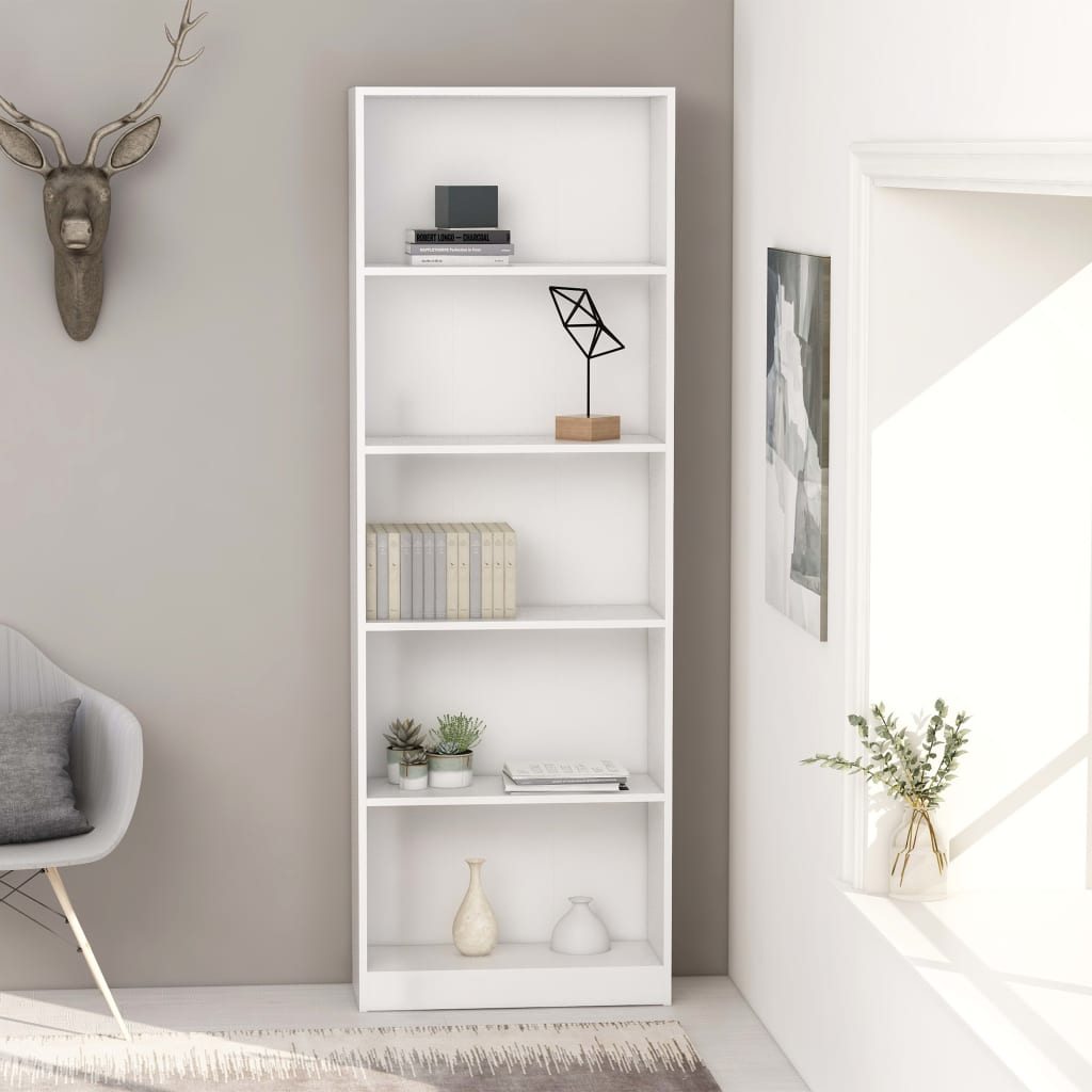 vidaXL 5-Tier Book Cabinet White 60x24x175 cm Engineered Wood