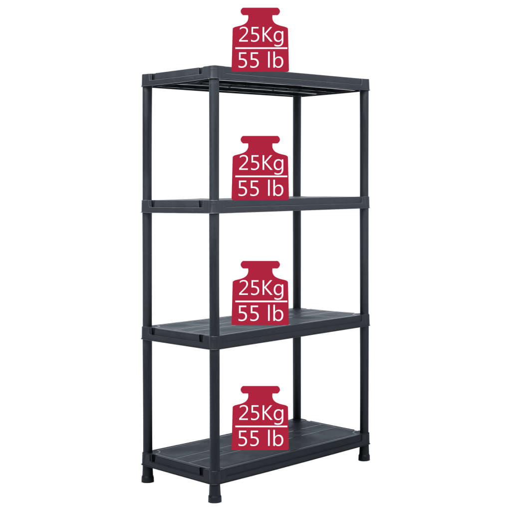vidaXL Storage Shelf Racks 2 pcs Black 60x30x138 cm Plastic