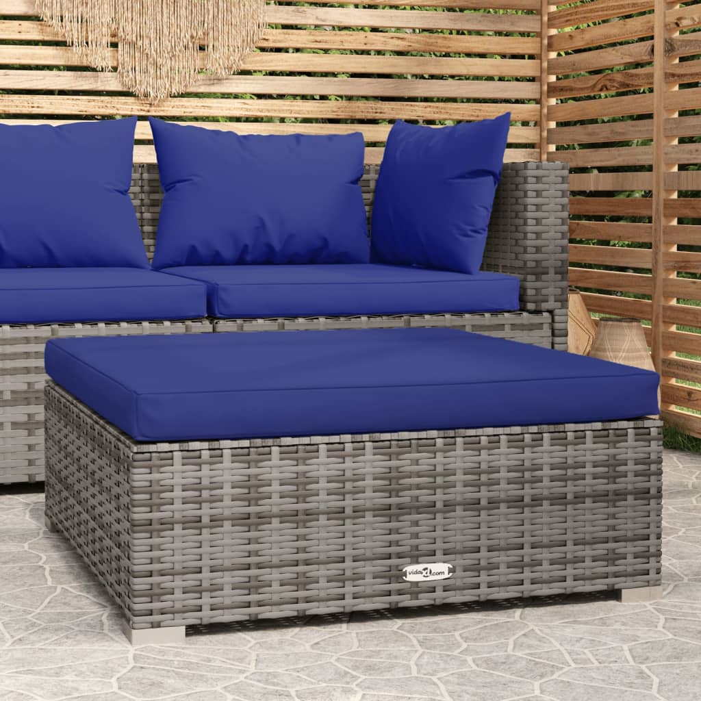 vidaXL Garden Footrest with Cushion Grey 70x70x30 cm Poly Rattan