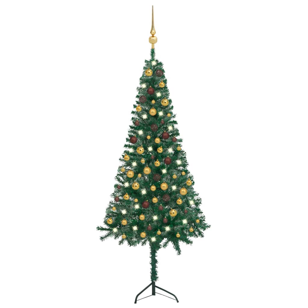 vidaXL Corner Artificial Christmas Tree LEDs&Ball Set Green 180 cm PVC