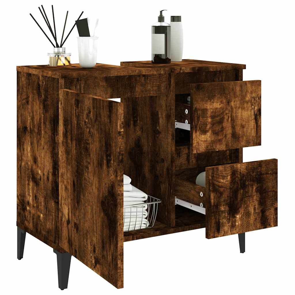 vidaXL Bathroom Cabinet Smoked Oak 65x33x60 cm Engineered Wood | vidaXL ...