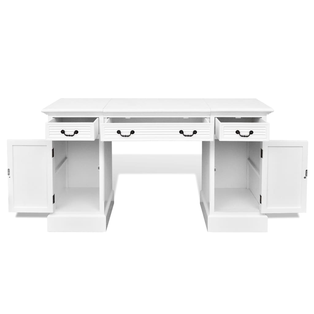 White Double Pedestal Desk with Cabinets and Drawers
