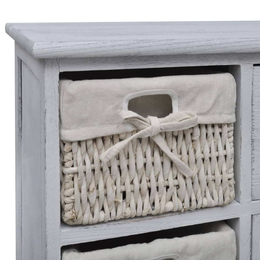 vidaXL Wooden Cabinet 3 Left Weaving Baskets White