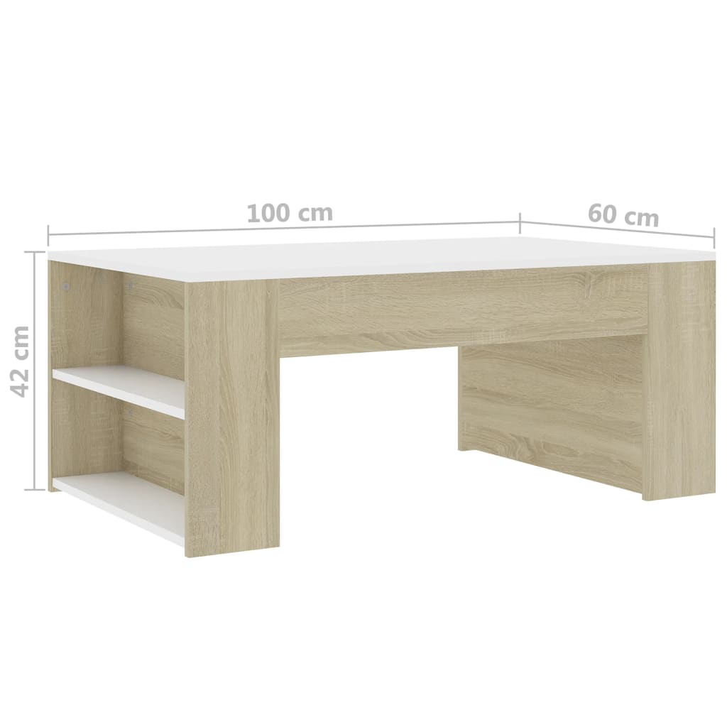 vidaXL Coffee Table White and Sonoma Oak 100x60x42 cm Engineered Wood