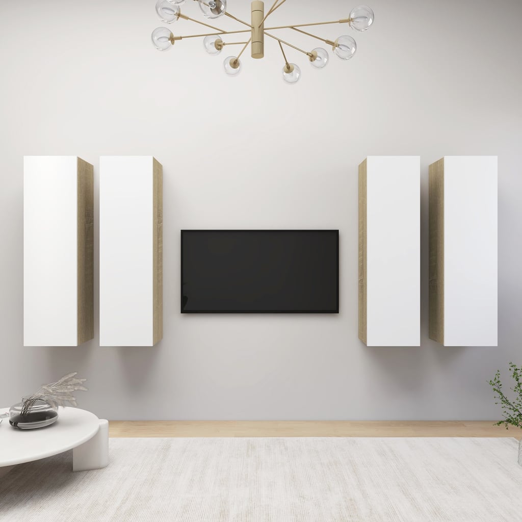 vidaXL TV Cabinets 4 pcs White and Sonoma Oak 30.5x30x110 cm Engineered Wood