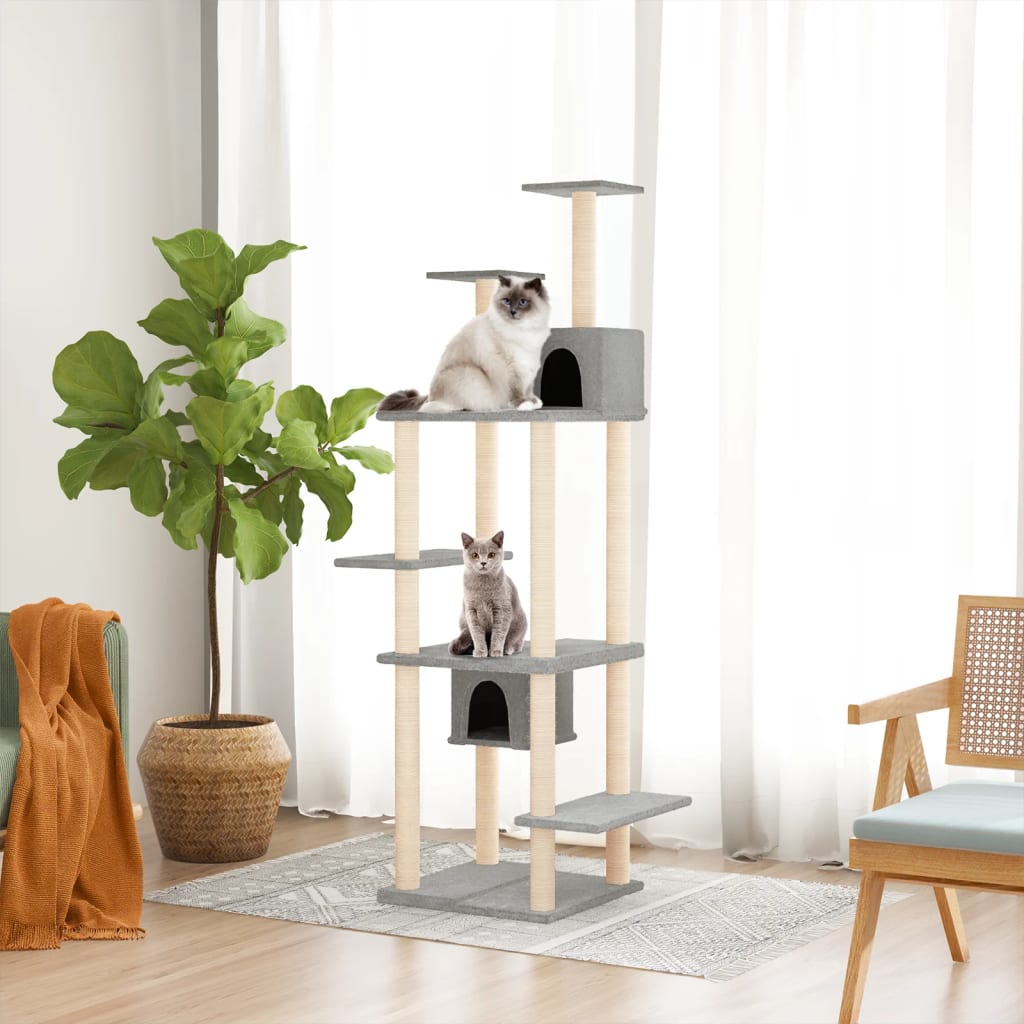 vidaXL Cat Tree with Sisal Scratching Posts Light Grey 176 cm