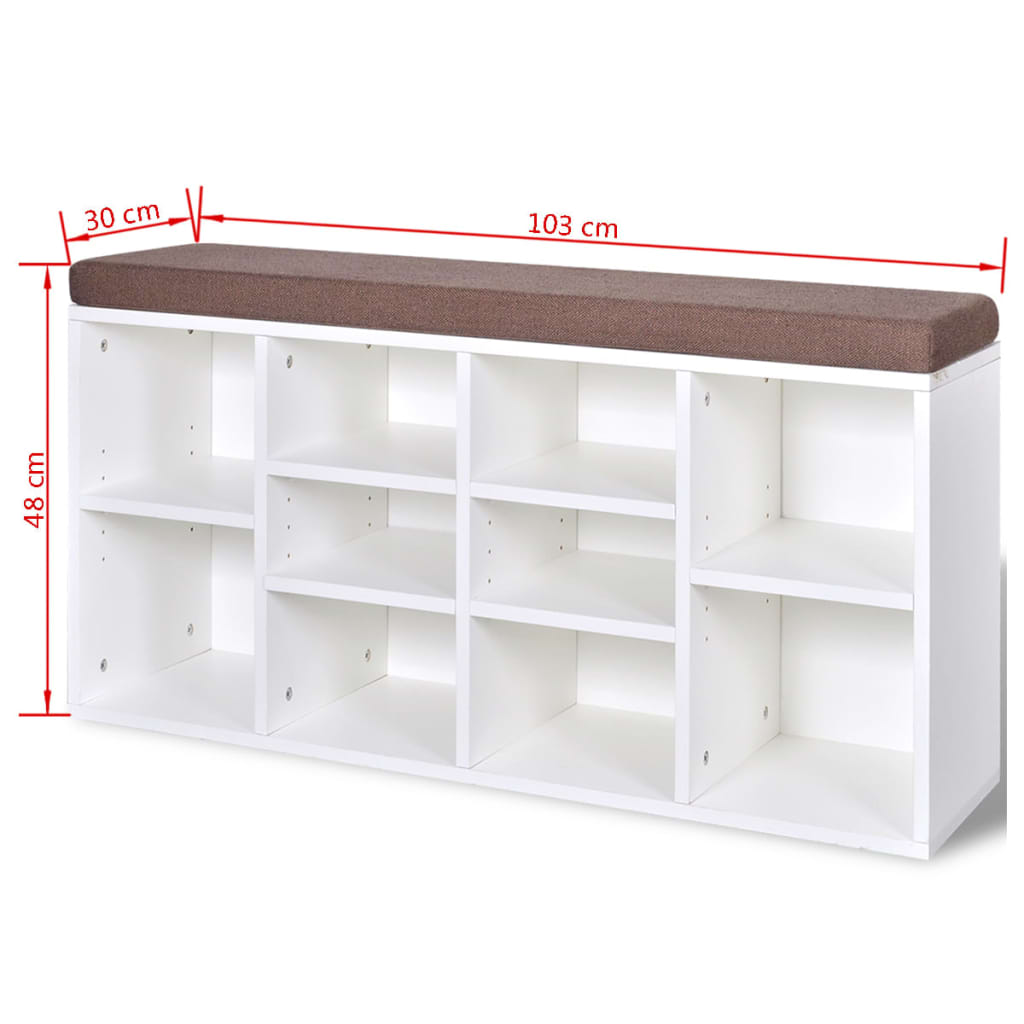 vidaXL Shoe Storage Bench 10 Compartments White