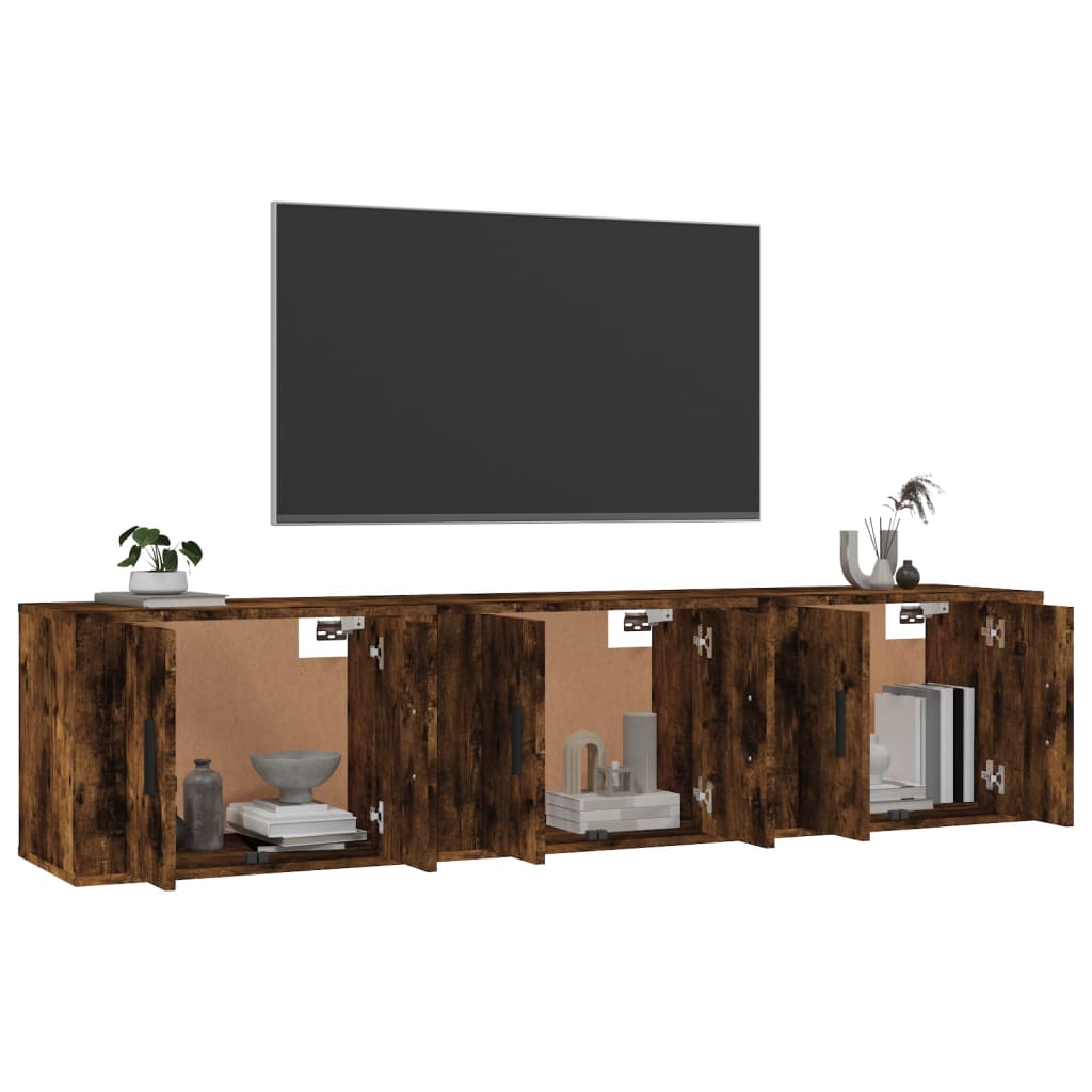 vidaXL Wall-mounted TV Cabinets 3 pcs Smoked Oak 57x34.5x40 cm