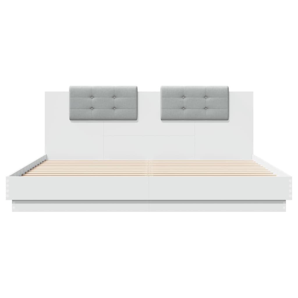 vidaXL Bed Frame with Headboard and LED Lights White 180x200 cm Super King