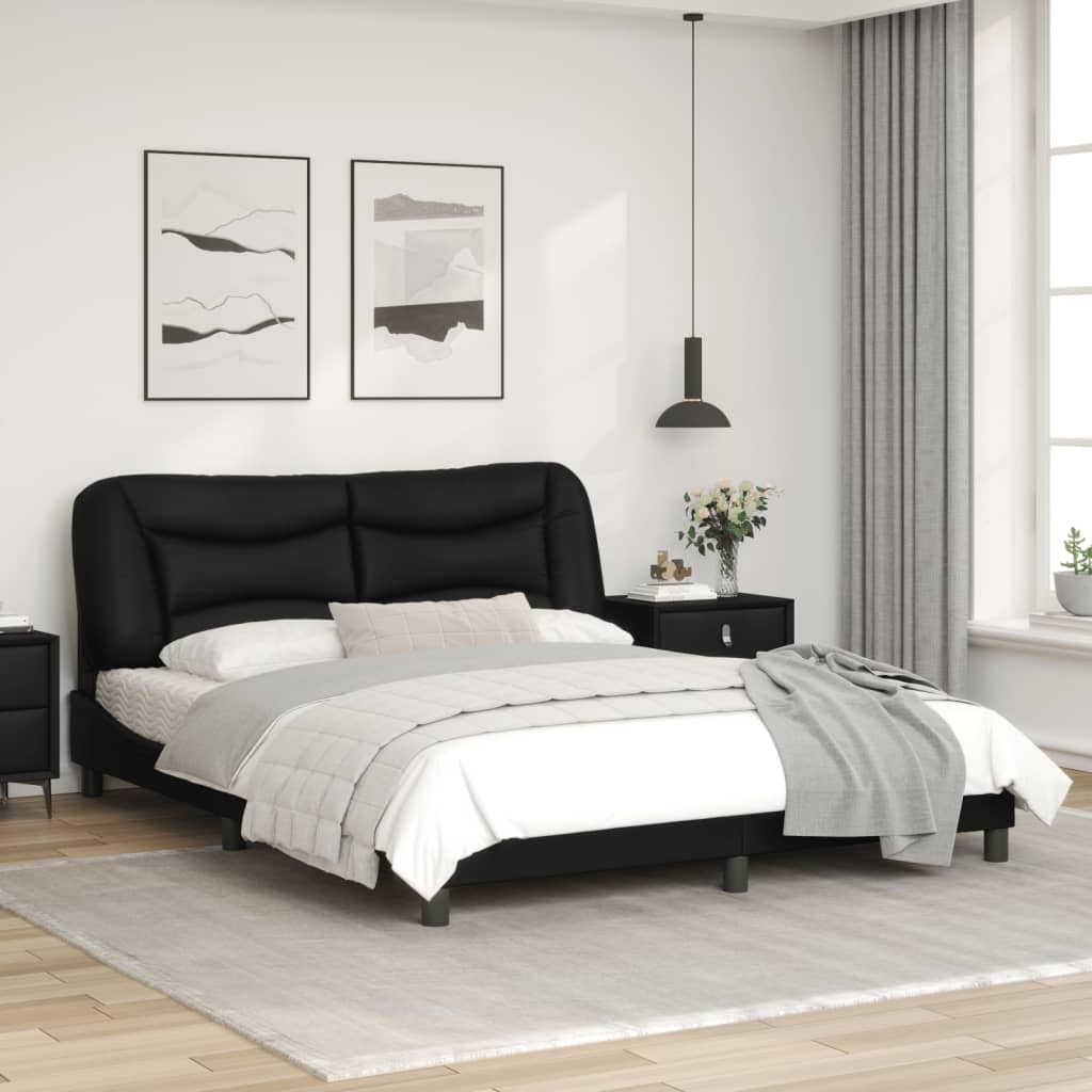 vidaXL Bed Frame with Headboard Black 153x203 cm Queen Size Faux Leather
