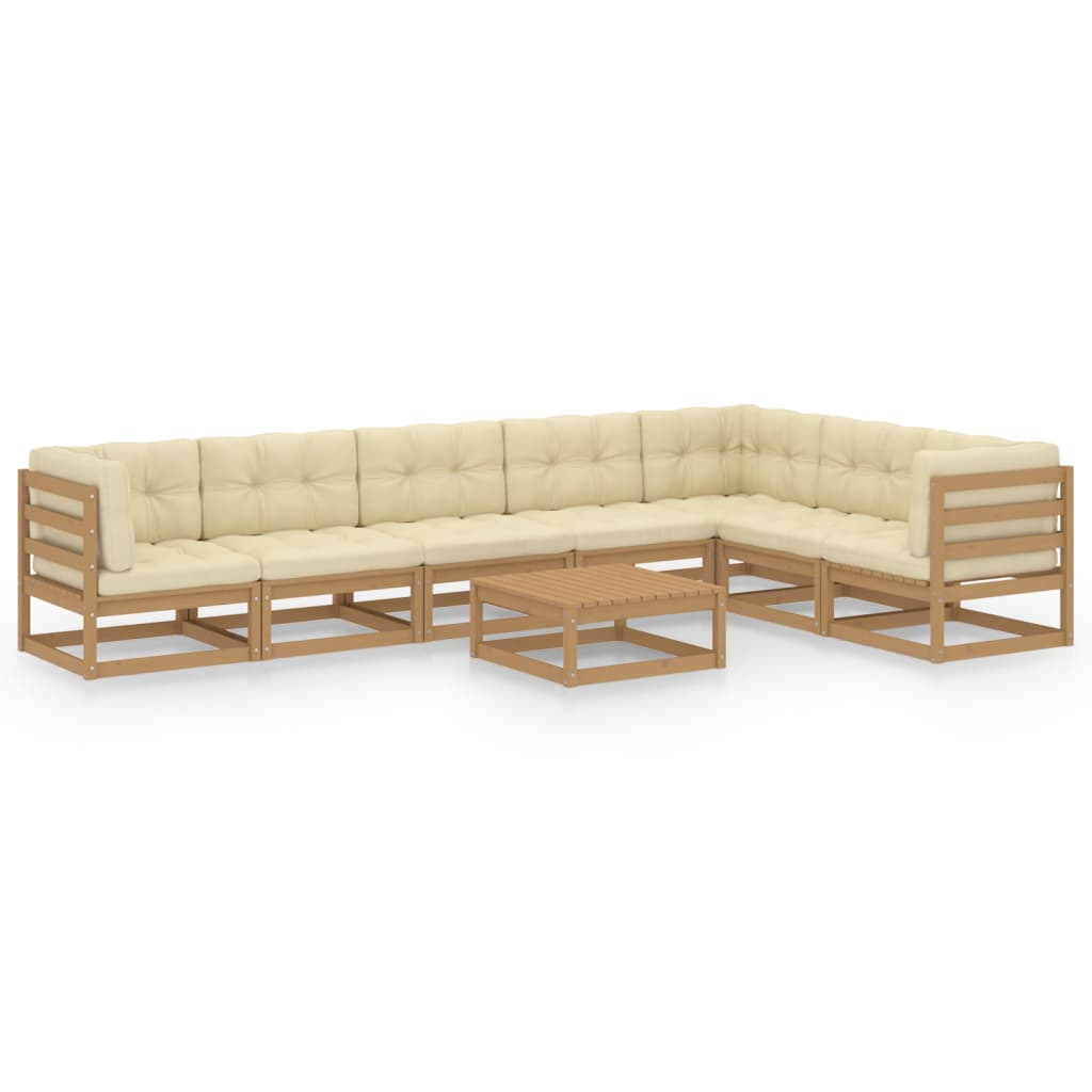 vidaXL 8 Piece Garden Lounge Set & Cushions Honey Brown Solid Pinewood