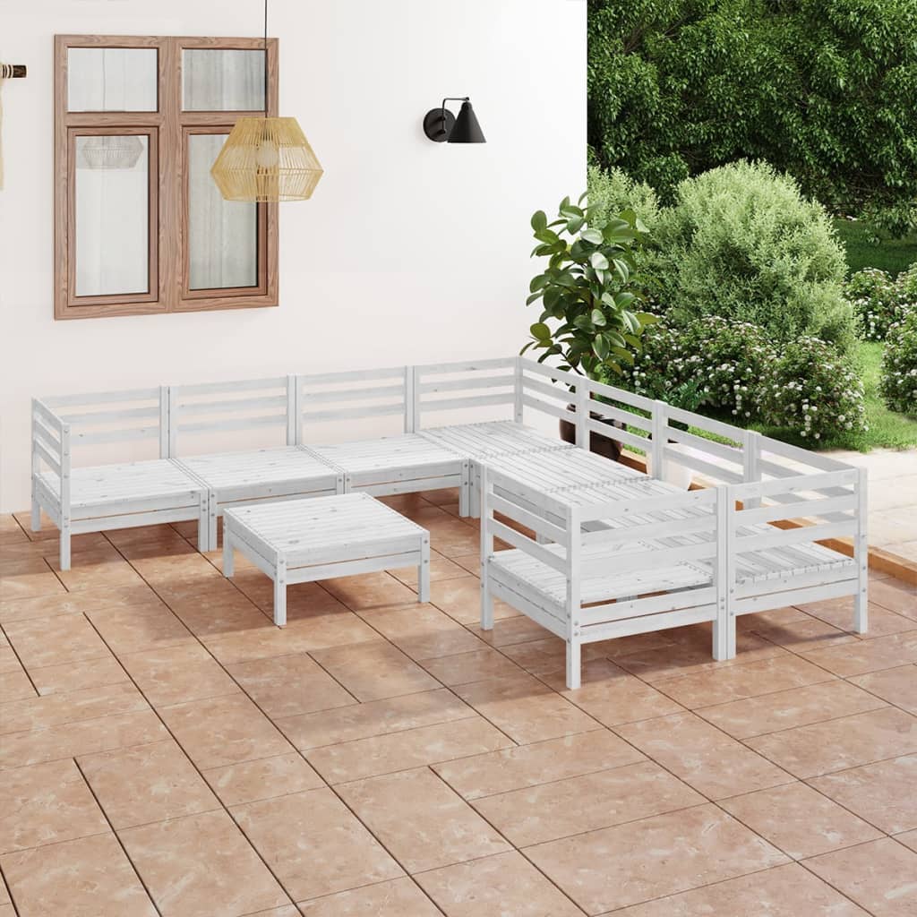 vidaXL 9 Piece Garden Lounge Set White Solid Wood Pine