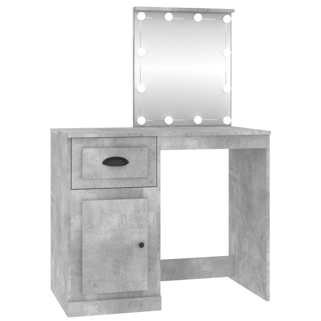 vidaXL Dressing Table with LED Concrete Grey 90x50x132.5 cm Engineered Wood