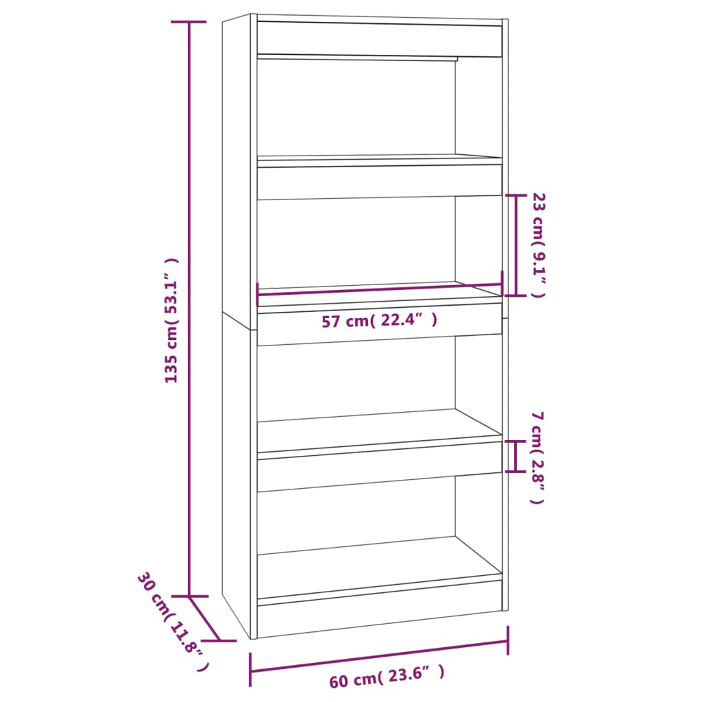 vidaXL Book Cabinet/Room Divider White 60x30x135 cm Engineered Wood