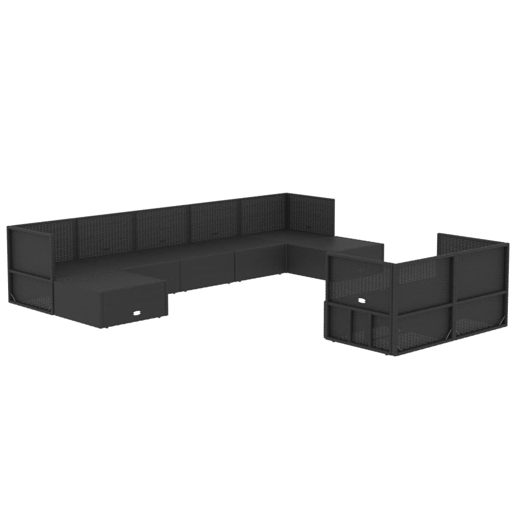vidaXL 9 Piece Outdoor Sofa Set with Cushions Black Poly Rattan