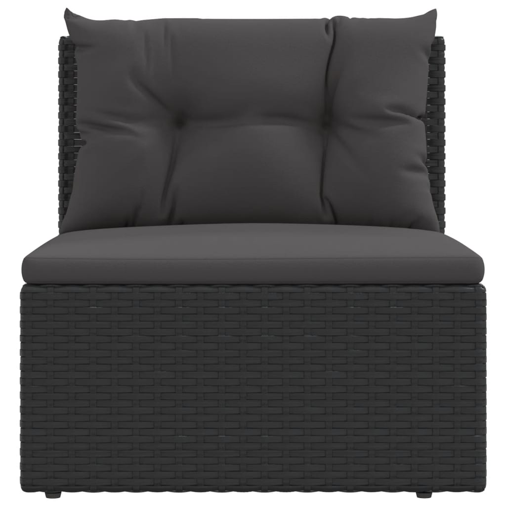 vidaXL Garden Middle Sofa with Cushions Black Poly Rattan