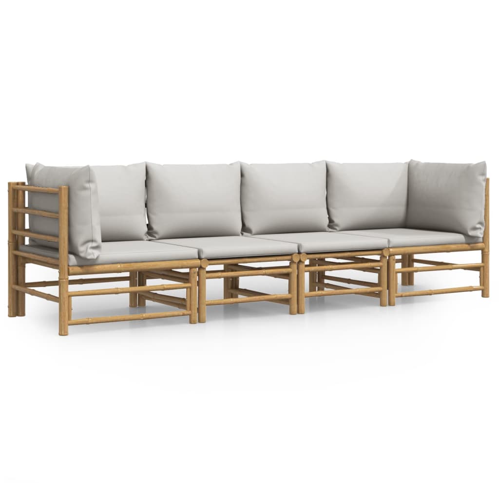 vidaXL 4 Piece Garden Lounge Set with Light Grey Cushions Bamboo