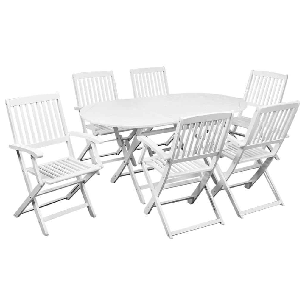 vidaXL 7 Piece Folding Outdoor Dining Set Solid Acacia Wood White