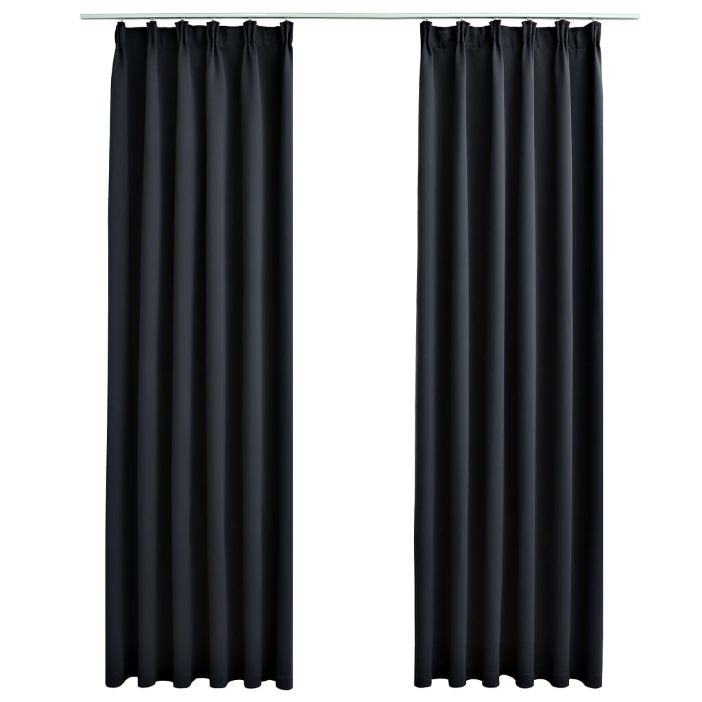 vidaXL Blackout Curtains with Hooks 2 pcs Black 140x245 cm