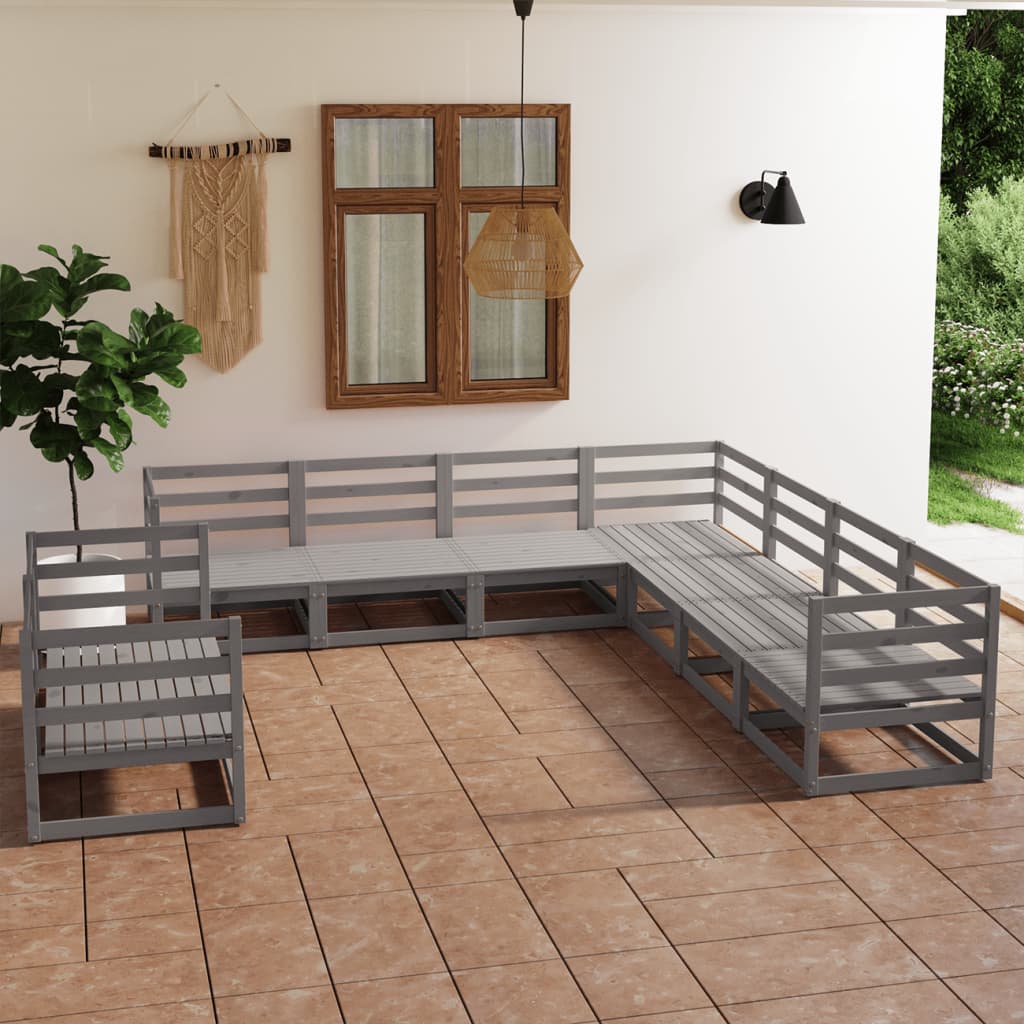 vidaXL 9 Piece Garden Lounge Set Grey Solid Pinewood
