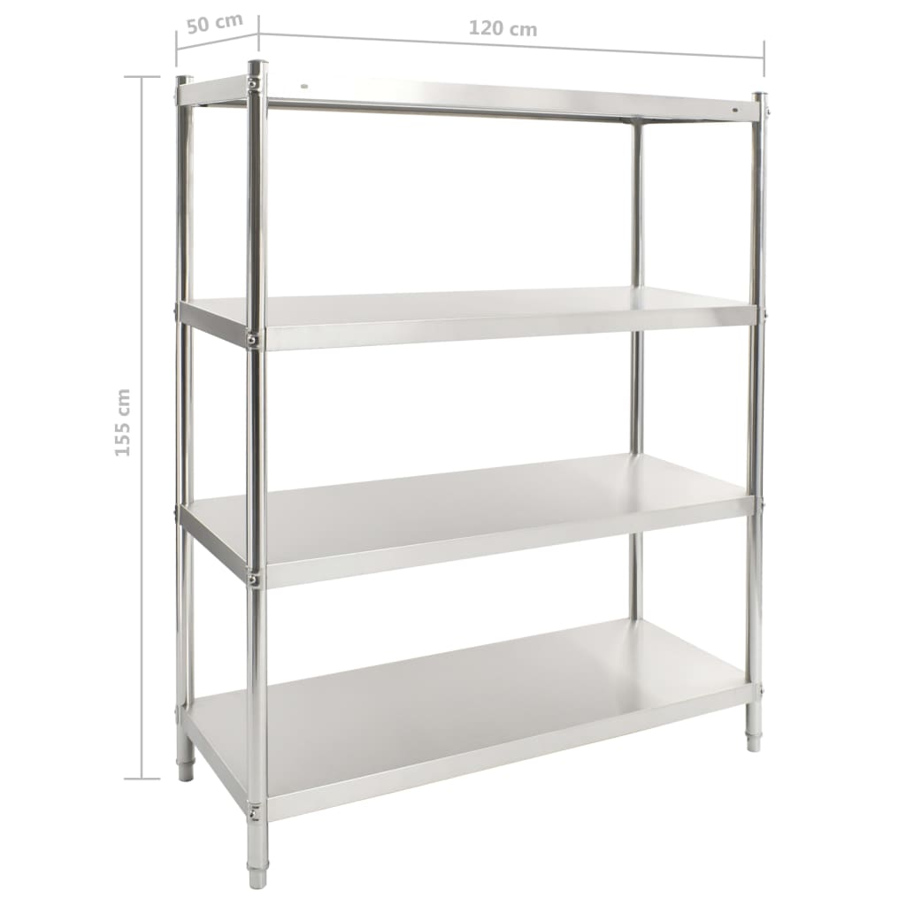 vidaXL 4-Tier Kitchen Shelf 120x50x155 cm Stainless Steel