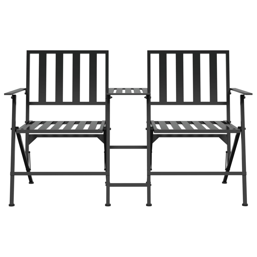 vidaXL Folding 2-Seater Garden Bench 137 cm Black Steel
