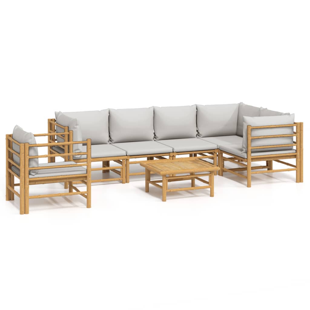 vidaXL 7 Piece Garden Lounge Set with Light Grey Cushions Bamboo