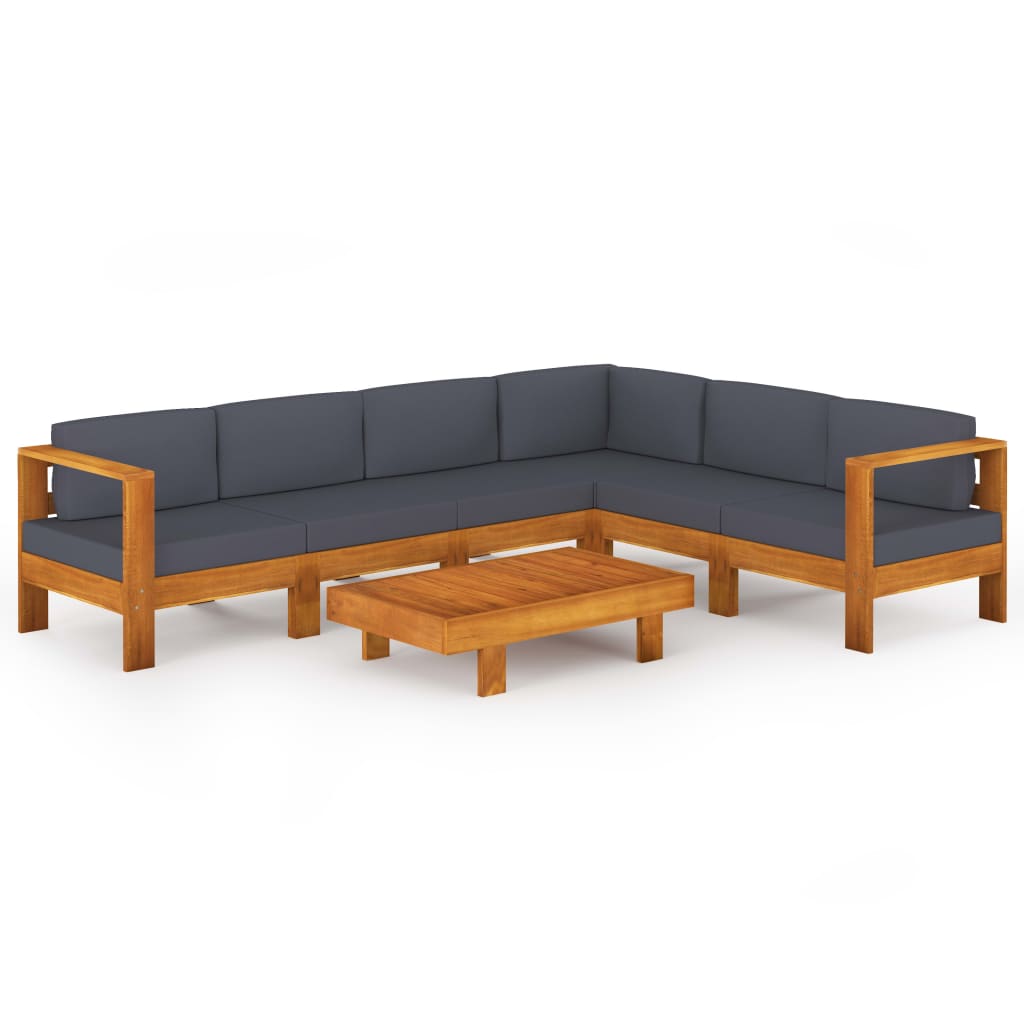 vidaXL 7 Piece Garden Lounge Set with Dark Grey Cushions Acacia Wood