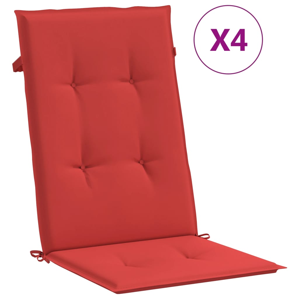 vidaXL Garden Highback Chair Cushions 4 pcs Red 120x50x3 cm Fabric