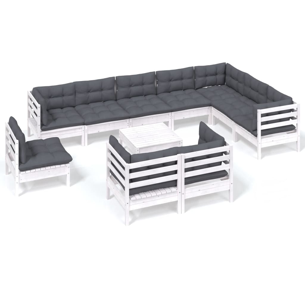 vidaXL 11 Piece Garden Lounge Set with Cushions White Solid Pinewood