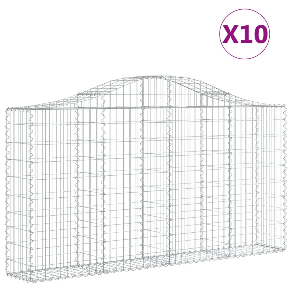 vidaXL Arched Gabion Baskets 10 pcs 200x30x100/120 cm Galvanised Iron