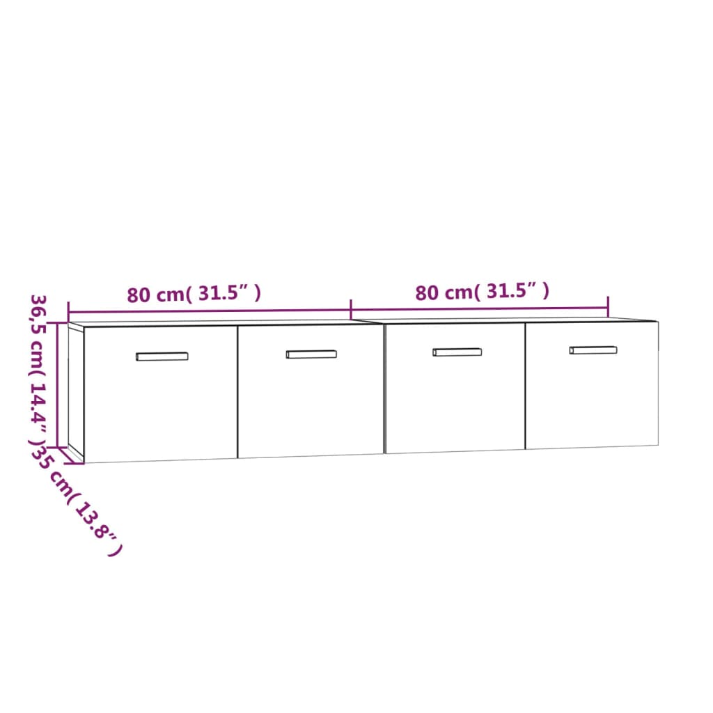 vidaXL Wall Cabinets 2 pcs High Gloss White 80x35x36.5 cm Engineered Wood