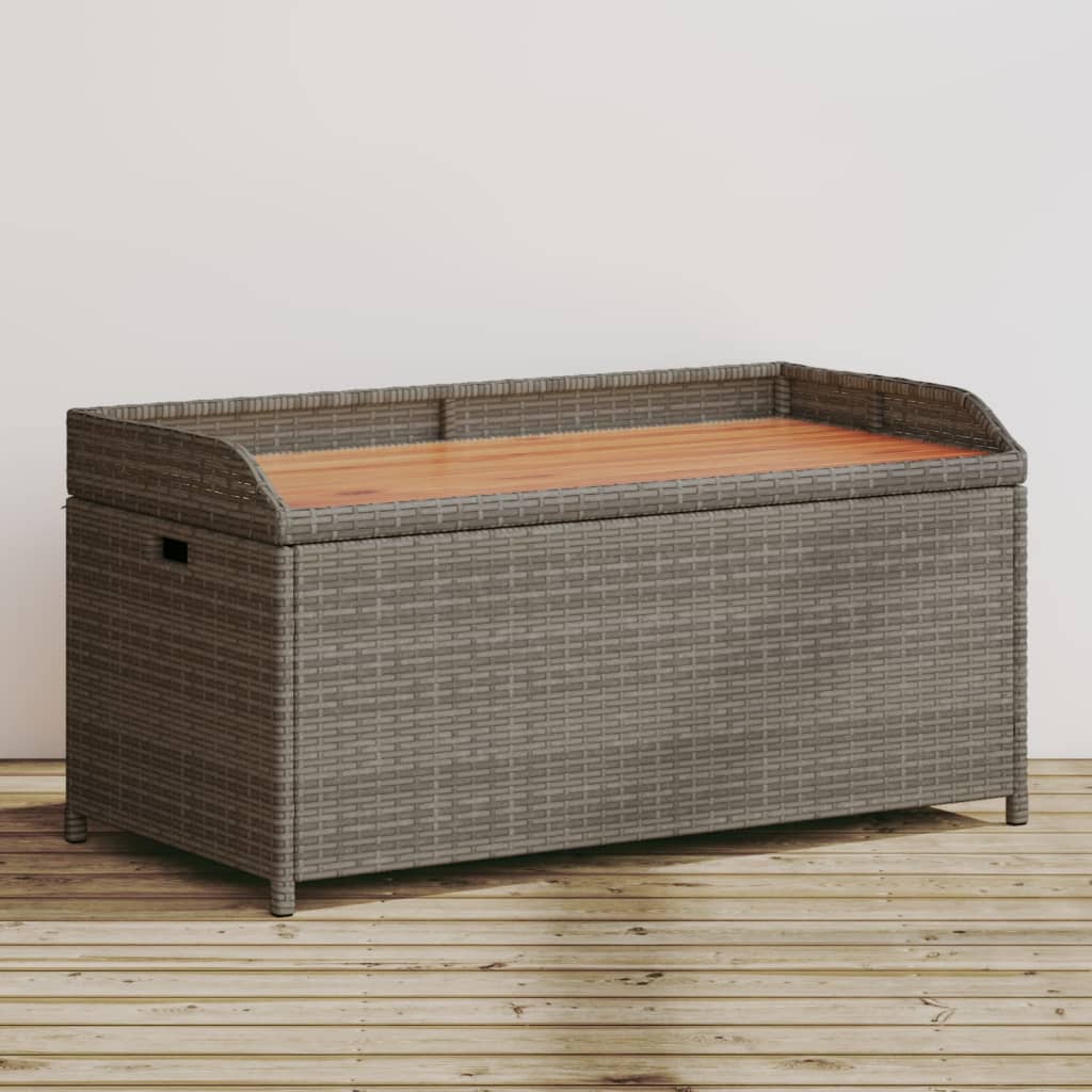 vidaXL Storage Bench Grey 100x50x52 cm Poly Rattan and Acacia Wood