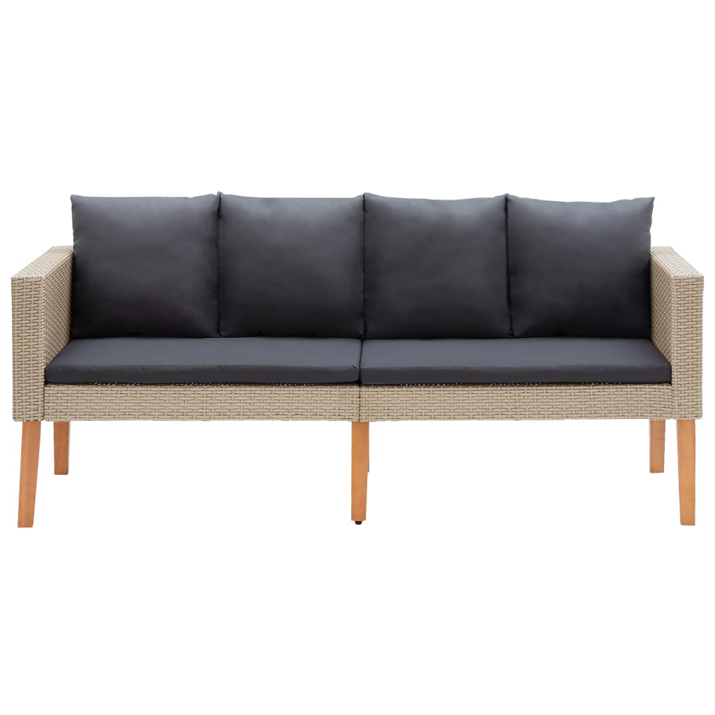 vidaXL 2-Seater Garden Sofa with Cushions Poly Rattan Beige