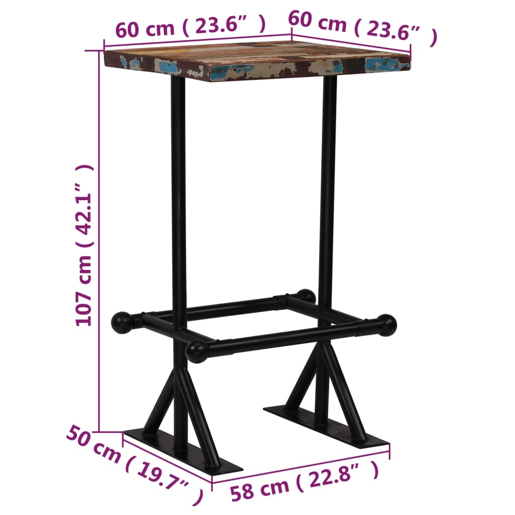 vidaXL Bar Table Solid Reclaimed Wood Multicolour 60x60x107 cm