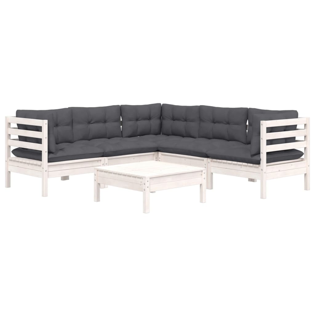 vidaXL 6 Piece Garden Lounge Set with Cushions White Solid Pinewood