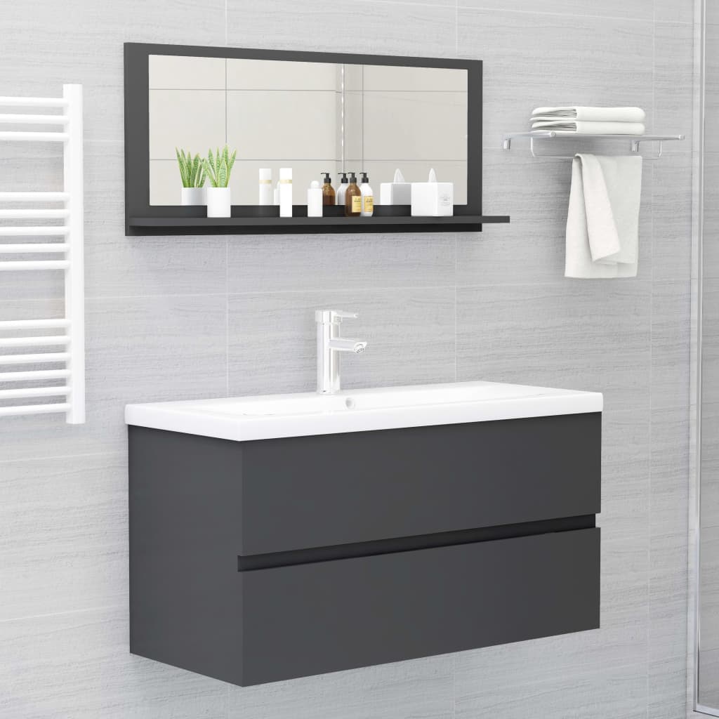 vidaXL Bathroom Mirror Grey 90x10.5x37 cm Engineered Wood