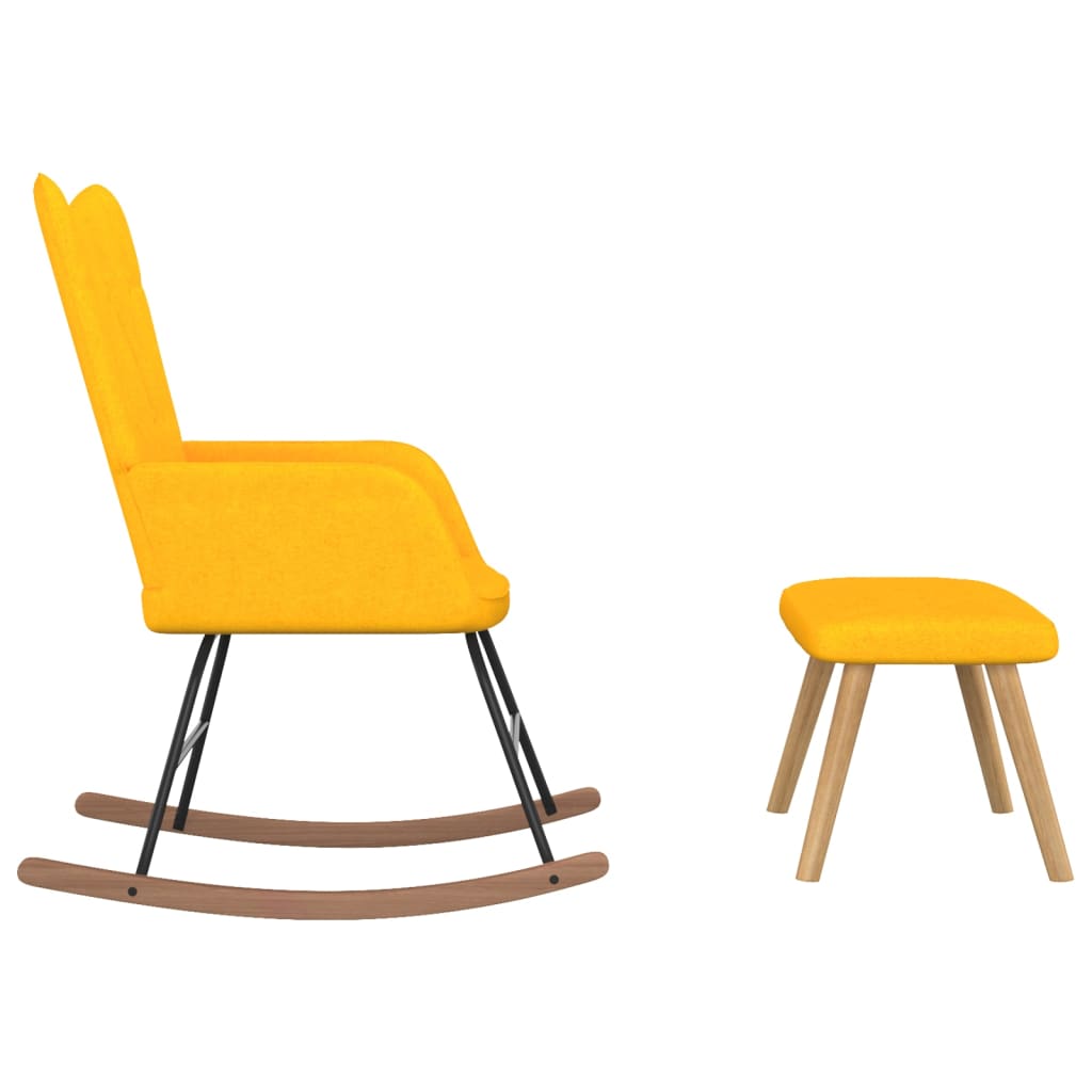 vidaXL Rocking Chair with a Stool Mustard Yellow Fabric