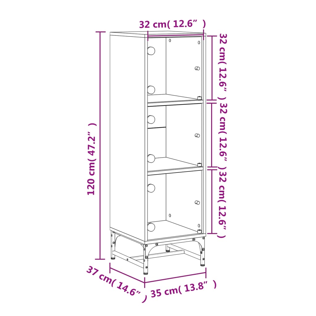 vidaXL Highboard with Glass Doors White 35x37x120 cm