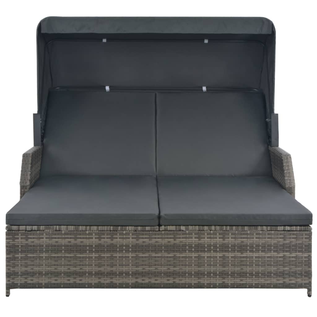 vidaXL 2-Person Sun Lounger with Canopy Poly Rattan Grey