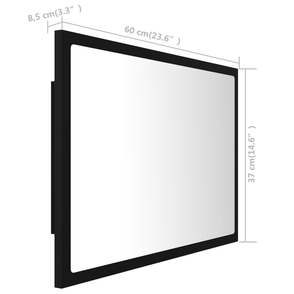 vidaXL LED Bathroom Mirror Black 60x8.5x37 cm Acrylic