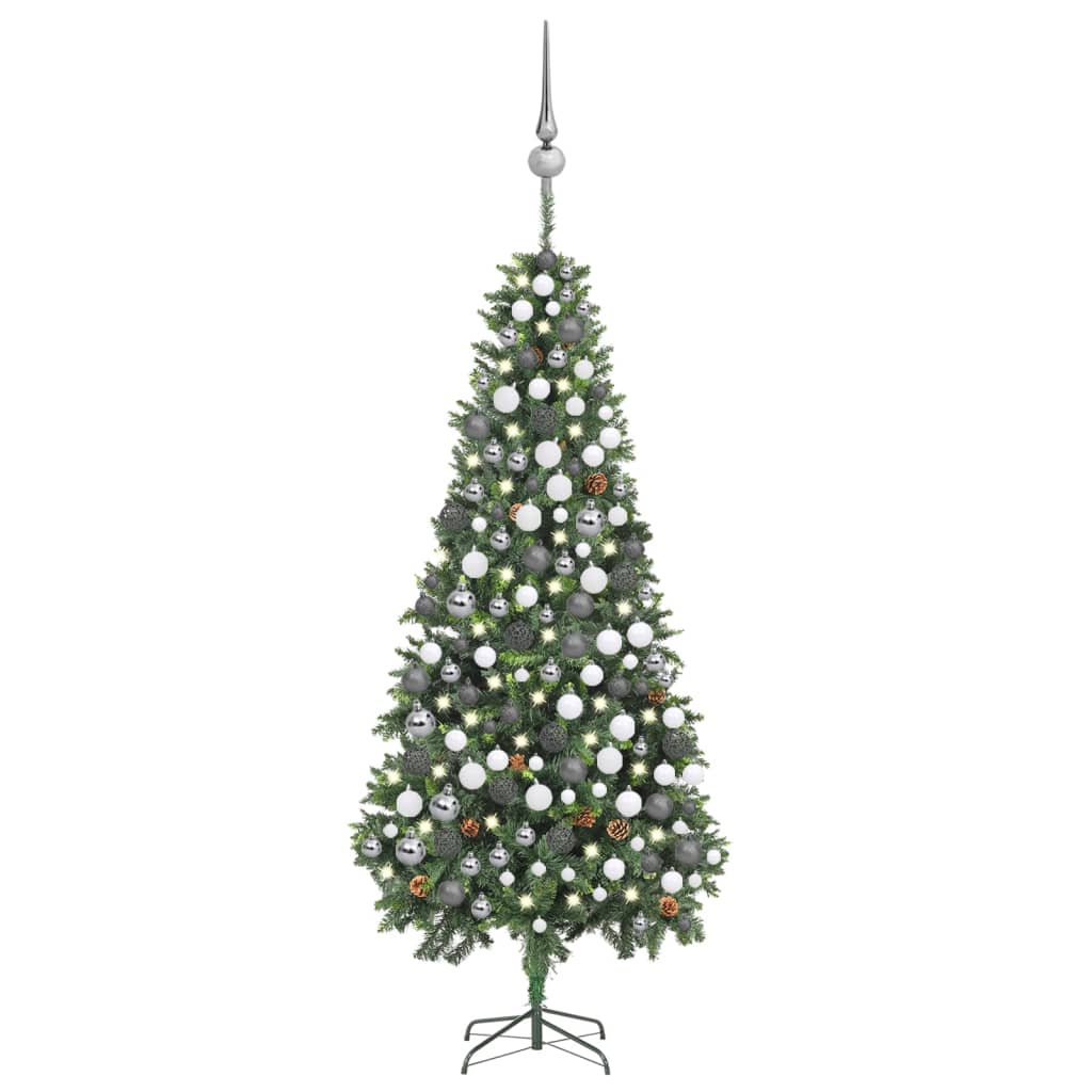 vidaXL Artificial Pre-lit Christmas Tree with Ball Set Pine Cones 210 cm