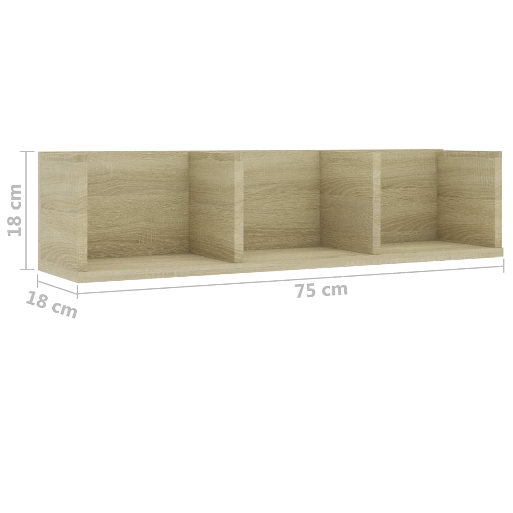 vidaXL CD Wall Shelf Sonoma Oak 75x18x18 cm Engineered Wood