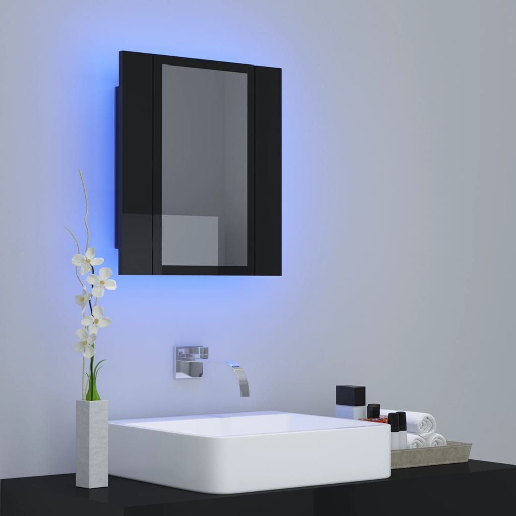vidaXL LED Bathroom Mirror Cabinet High Gloss Black 40x12x45 cm